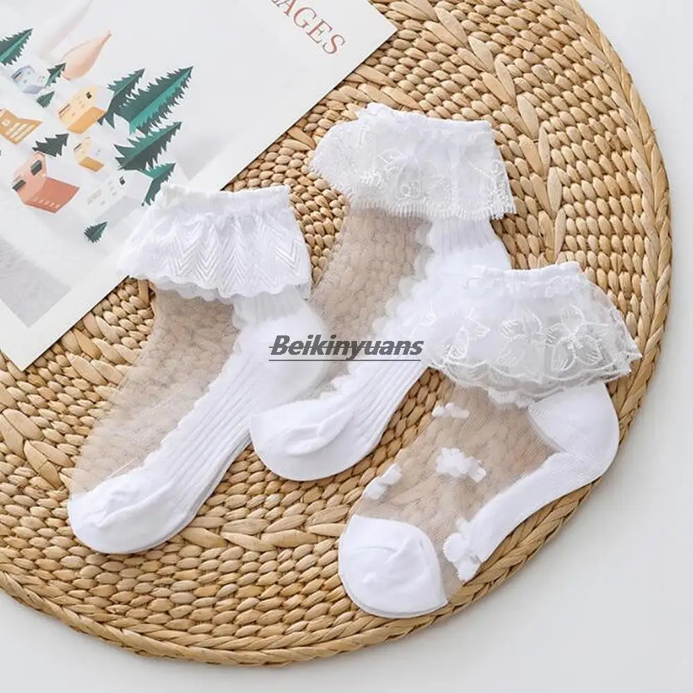 New summer children\'s socks girls lace socks Princess mesh glass silk stockings girls white socks