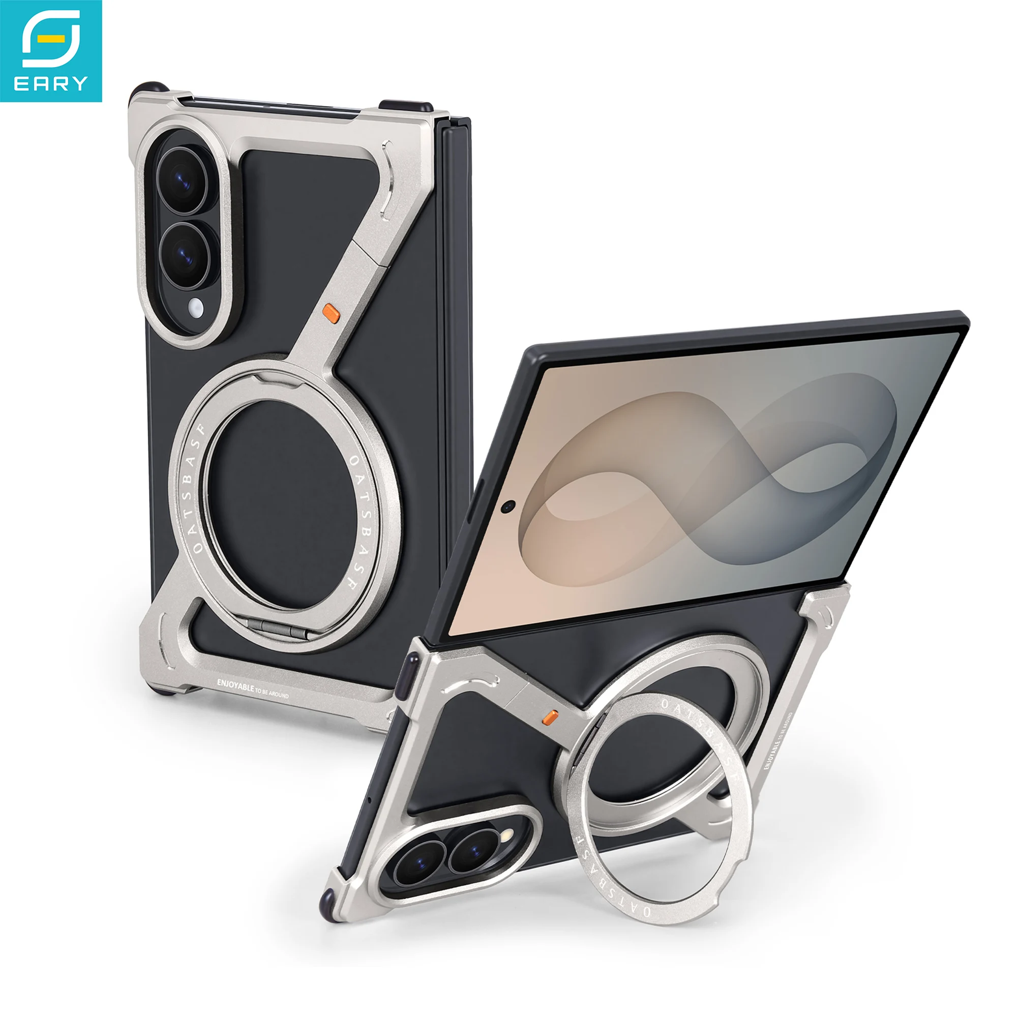 Eary Frameless Bumper Case for Samsung Galaxy Z Fold 8 with 360°Rotatable Magnetic Stand Shock Grade Drop Protective Phone Cover