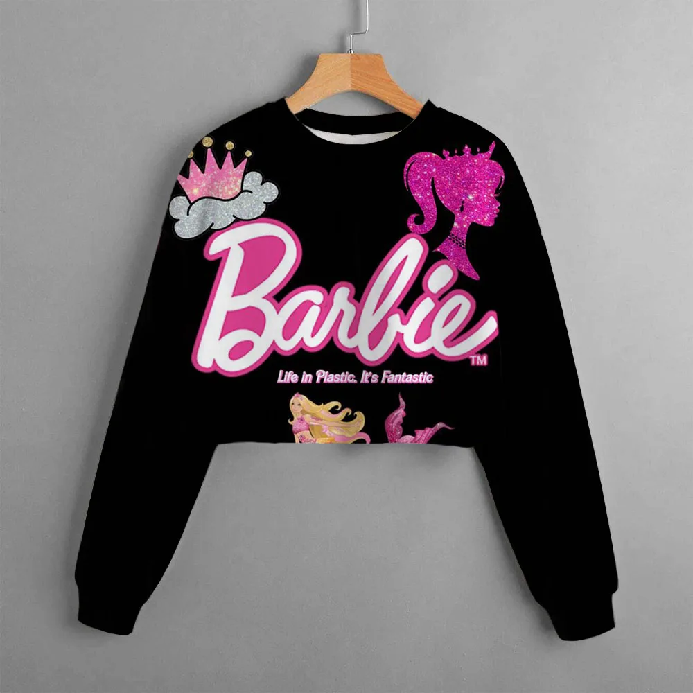 Barbie Princess Printed Dziecięca czerwona bluza dziewczęca z okrągłym dekoltem i długim rękawem Moda Estetyka Harajuku Dziecięca bluza z kapturem