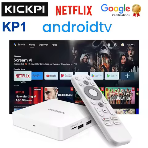 KICKPI KP1 Google&amp;Netflix TV Box Android 12 Amlogic S905Y4 2GB 32GB Support AV1 1080P H.265 4K Wifi BT Voice Input Media Player