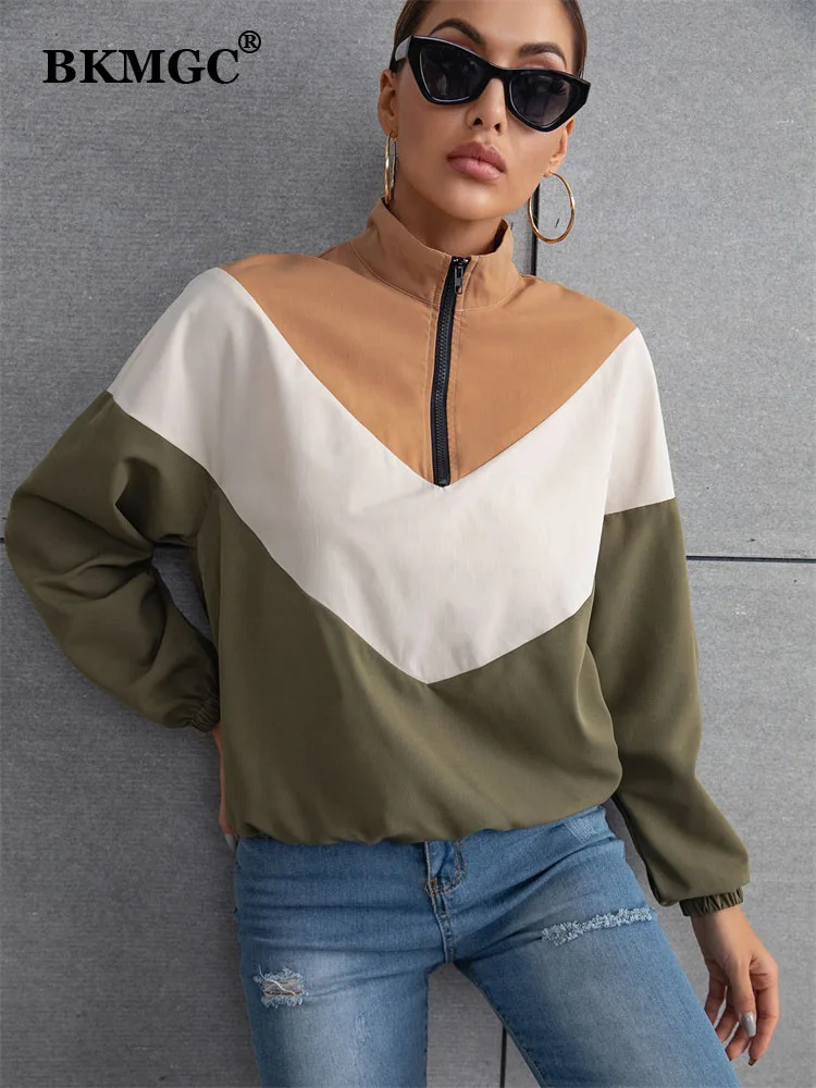 

BKMGC Hoodies Women Streetwear Hoodies Women Sweatshirt Autumn Pullovers Tops Spring Sports Stand Collar Long Sleeve Top 2226
