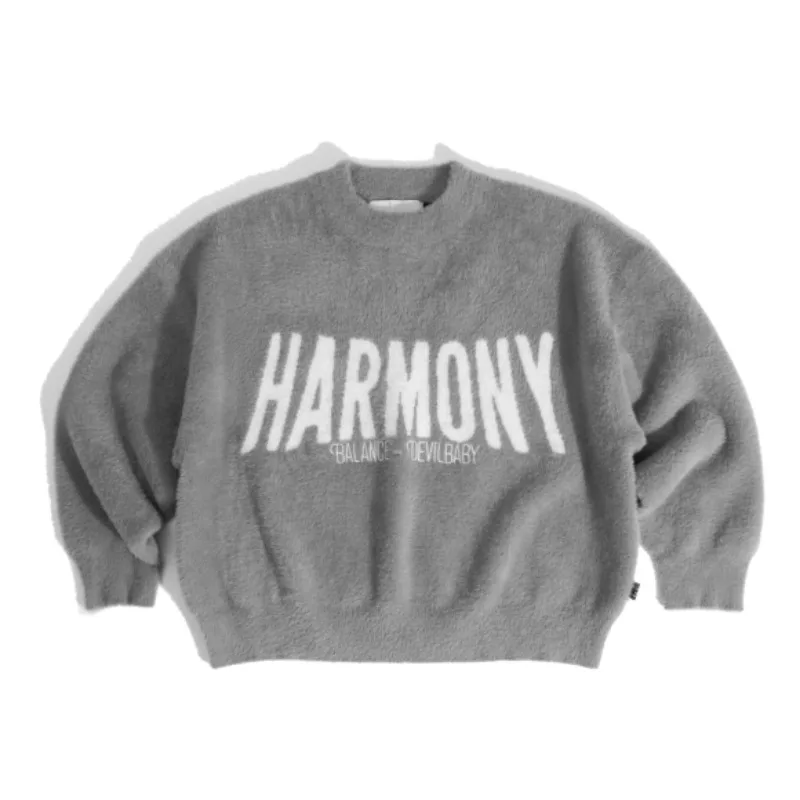 

Y2K свитер в стиле Харадзюку, модная шерстяная вязаная толстовка с вышивкой букв и круглым вырезом, уличная одежда большого размера, мужская одежда, пуловер