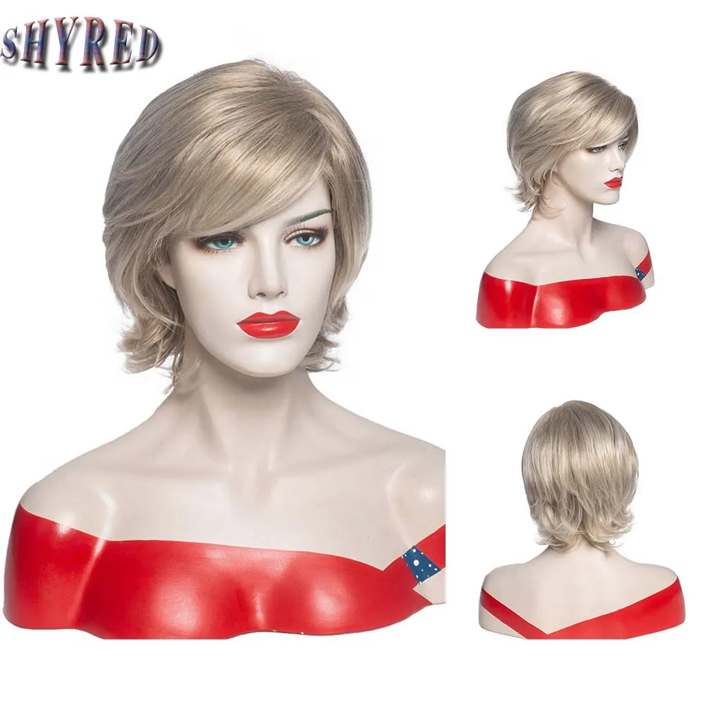 

Lady Short Blonde Wavy Wig Synthetic Wig With Bang For Women Daily Party Use Heat Resistant Fiber Nature Looking Wig