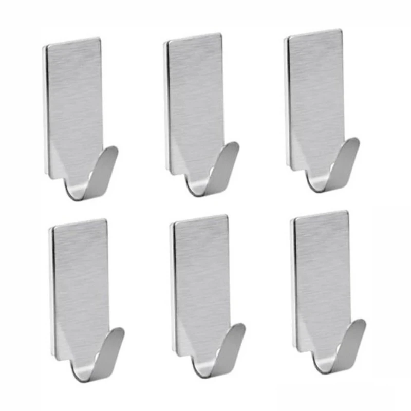 5PCS Stainless Steel Self Adhesive Hooks Towel Rack Wall No-Drill Hook for Door Kitchen Bathroom Bag Hanger Key Holder Organizer