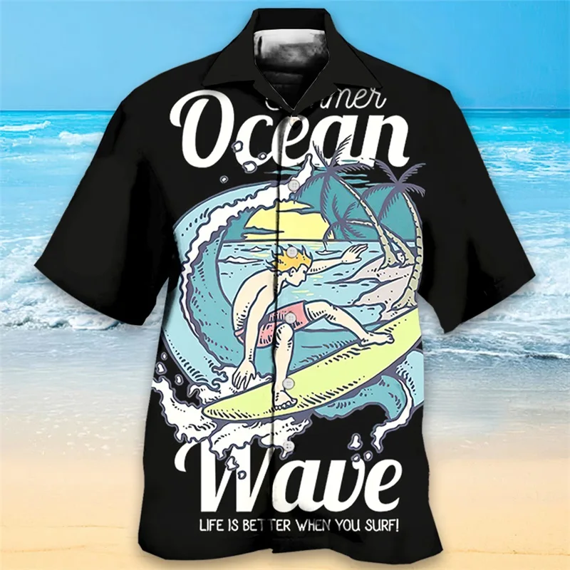 

Men's Surfing Sports Shirt 3d Print Hawaiian Shirts Blouse Summer Casual Short Sleeve Cuban Collar Beach Shirts For Men Tops