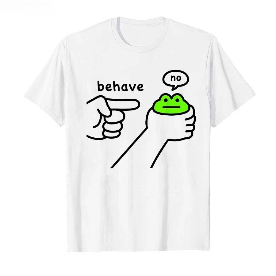 Dishonest Frog Funny Frog Meme Behave No Cartoon Design T-Shirt Y2K Cute Frog Comics Aesthetic Clothes Sarcastic Joke Tee