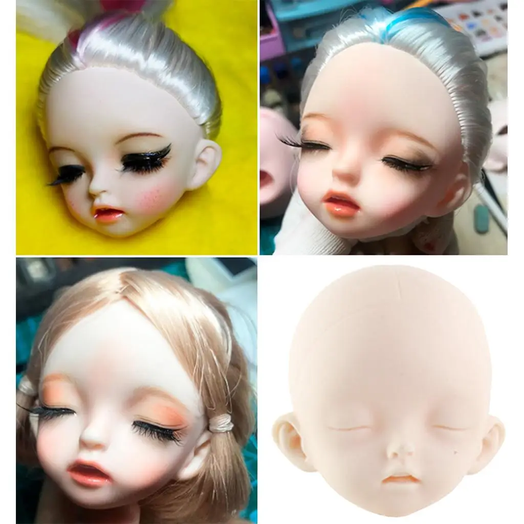 Cabeza de muñeca BJD, accesorio para manualidades, piel blanca, sin maquillaje, 1/6