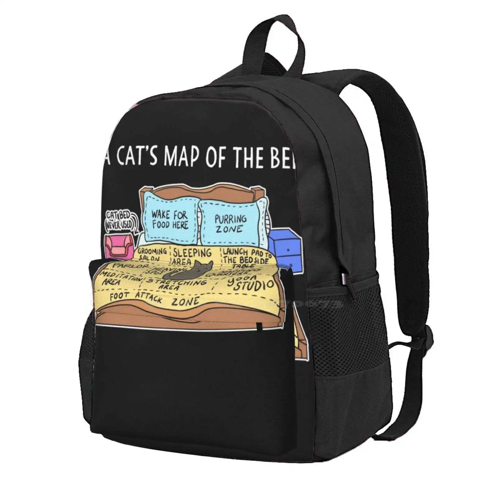 Cats Map Of The Bed Funny Cat Gift For Cat Owner Hot Sale Schoolbag Backpack Fashion Bags Cat On Bed Yoga Studio Map Of Bed