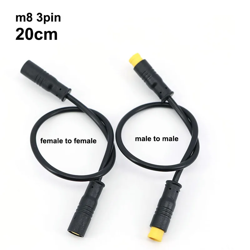 AliExpress 3 Pin m8 Male to male female to female Sensor Cable Electric Bicycle Motor Drive Thumb Throttle Ebike waterproof Connector 0.2m