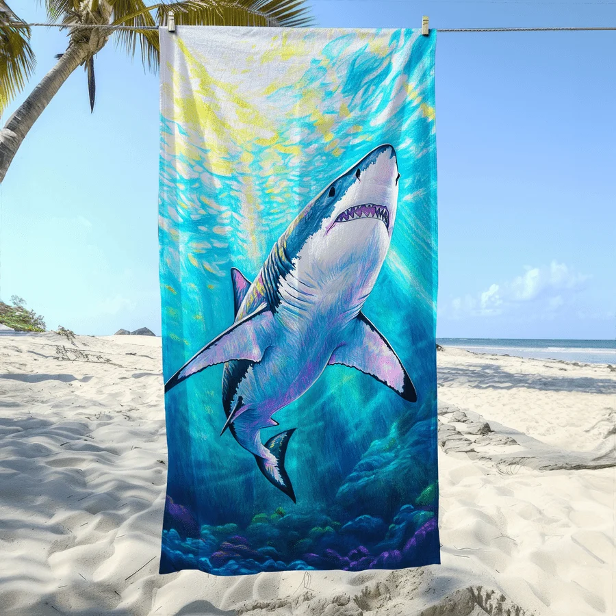 

Пляжное полотенце из микрофибры с рисунком акулы, 1 шт., устойчивое к песку, мягкое, впитывающее, быстросохнущее, подходит для плавания, кемпинга.