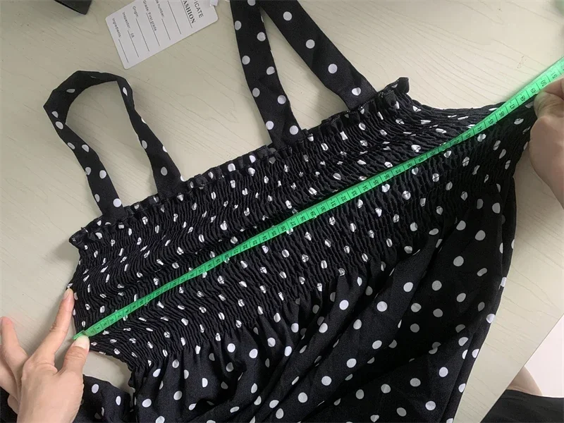 Damen Sommer Polka Dot Chiffon Langes Kleid Elegantes Quadratischer Ausschnitt Ärmelloses Kleid Lässige Damenkleider – Detail 12