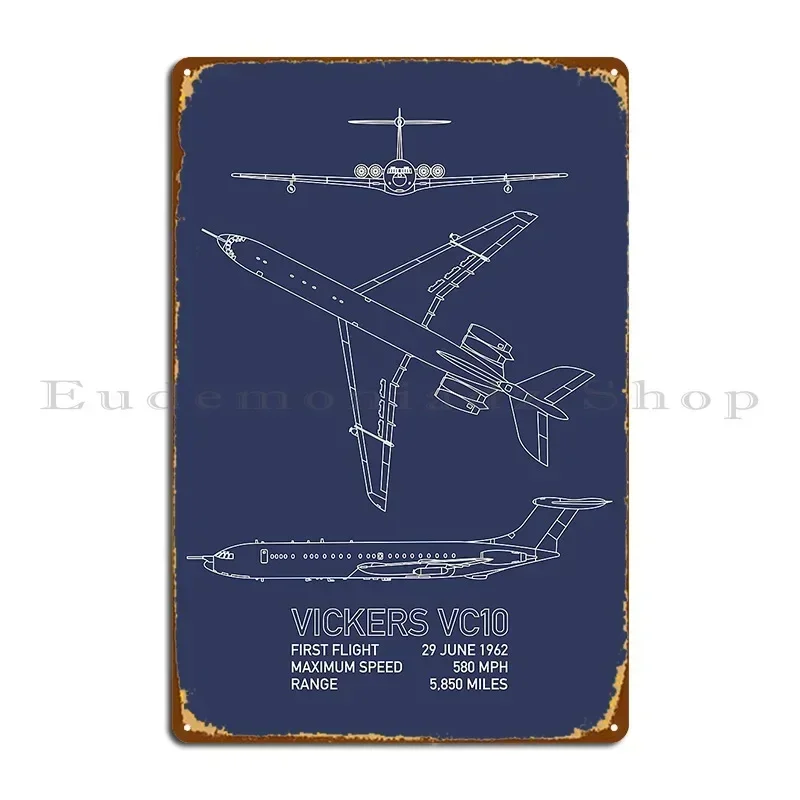 Vickers Vc10 British Military Fuel Tanker Plane Blueprints Infographic Metal Plaque Poster Club Cinema Printing Tin Sign Poster