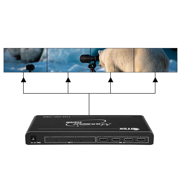 Bitvisus 4K Ultra HD Video Wall Splicer HDMI 2.0 Support 1x2 2x2 1x3 1x4 Splicing 15m Output Distance & Energy-Saving