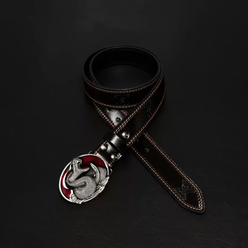 アメリカンスタイルウエストカウボーイレッドスネークエンボスバックルウエストベルトニッチオリジナルデザイン男性用衣類アクセサリー