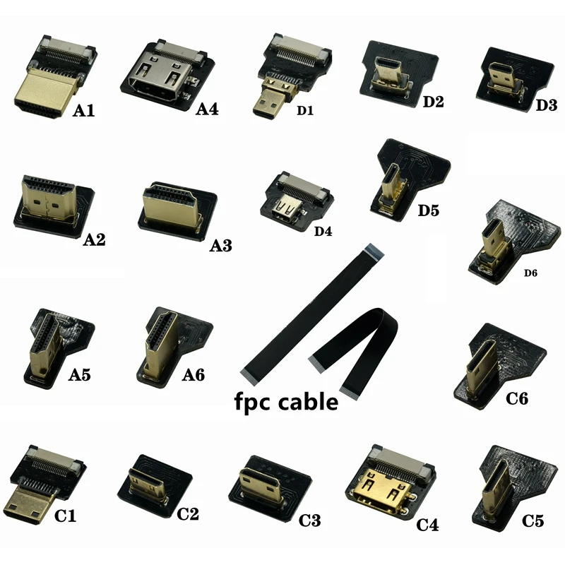 Micro HDMI-Mini HDMI 90 Degree Adapter 5cm-100cm FPC Ribbon Flat FPV HDMI-Cable Pitch 20pin For Multicopter Aerial Photography