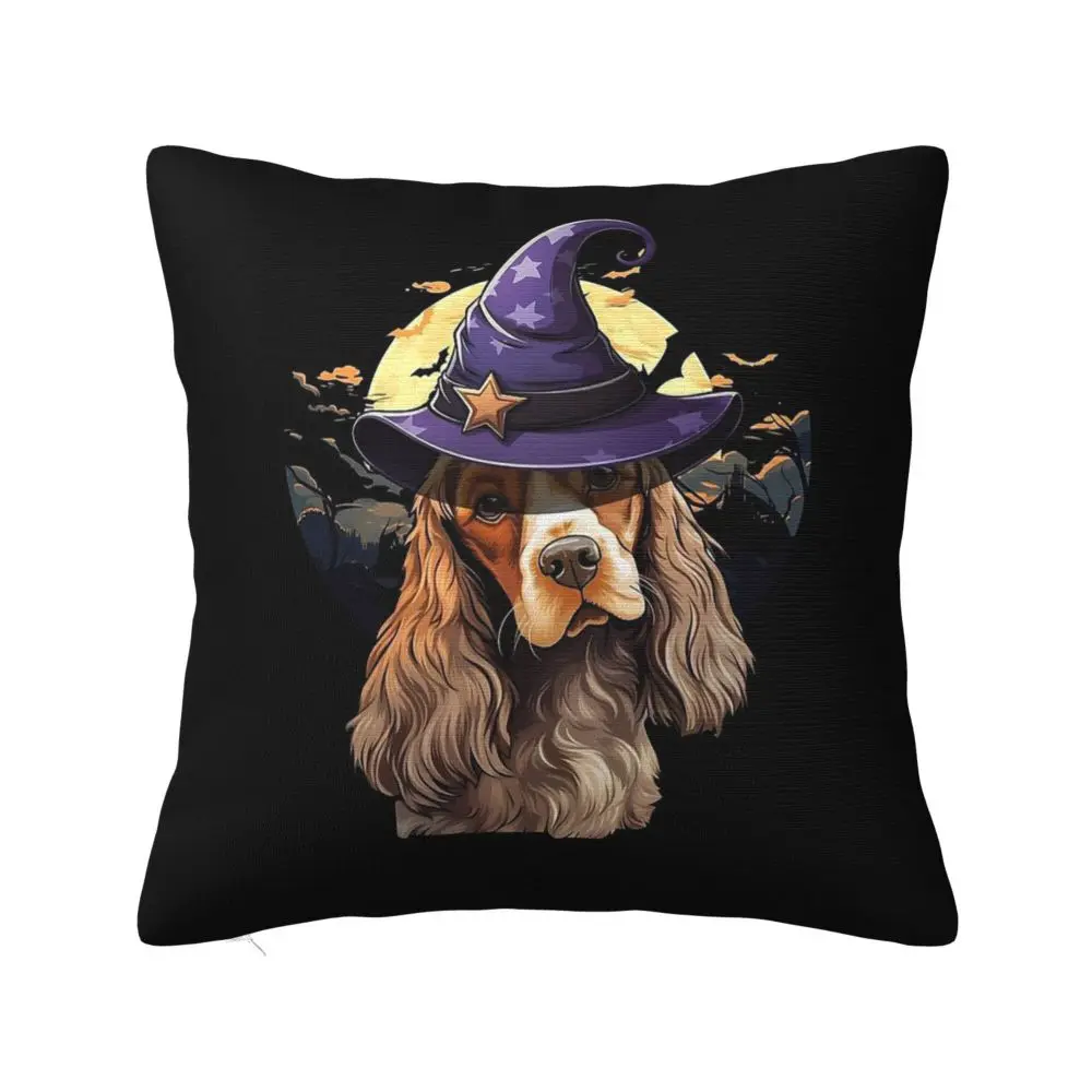 Witch Cocker Spaniel Square Pillowcase Polyester Velvet Pattern Zip Decorative Pillow Case Sofa Cushion Cover