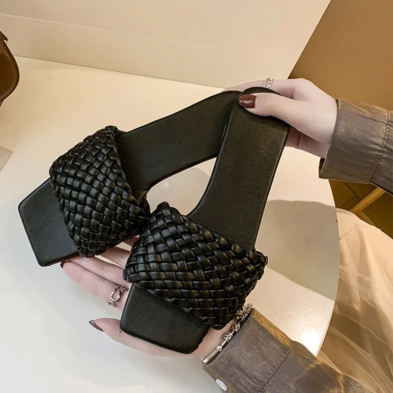 Women Temperament Slippers PU Plait Design Charm Open-toe Set Foot Vacation Beach Flat Sandals Casual Flip Flops Woman Shoes