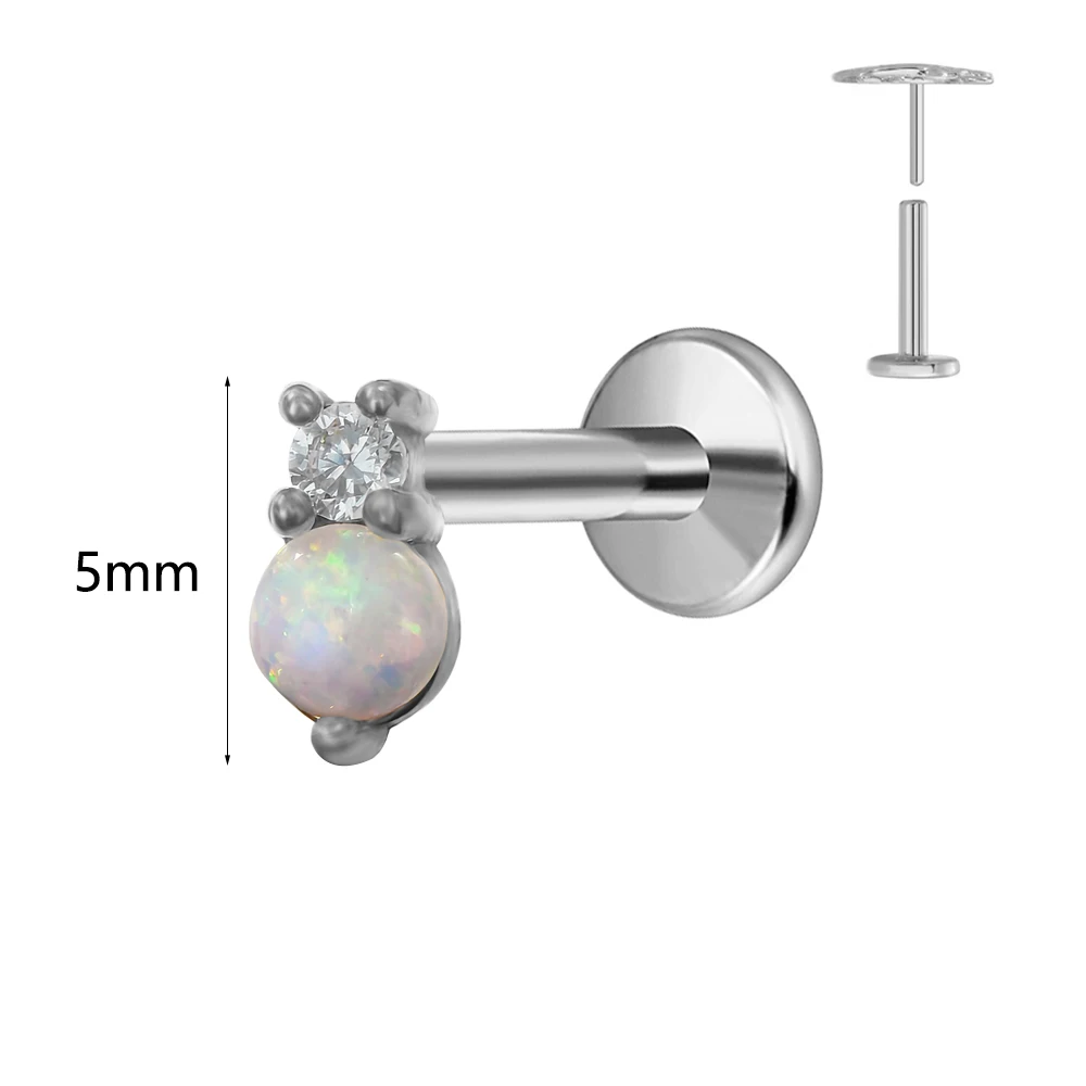 Women's Titanium Opal Moon Push In Branch Earring Stud