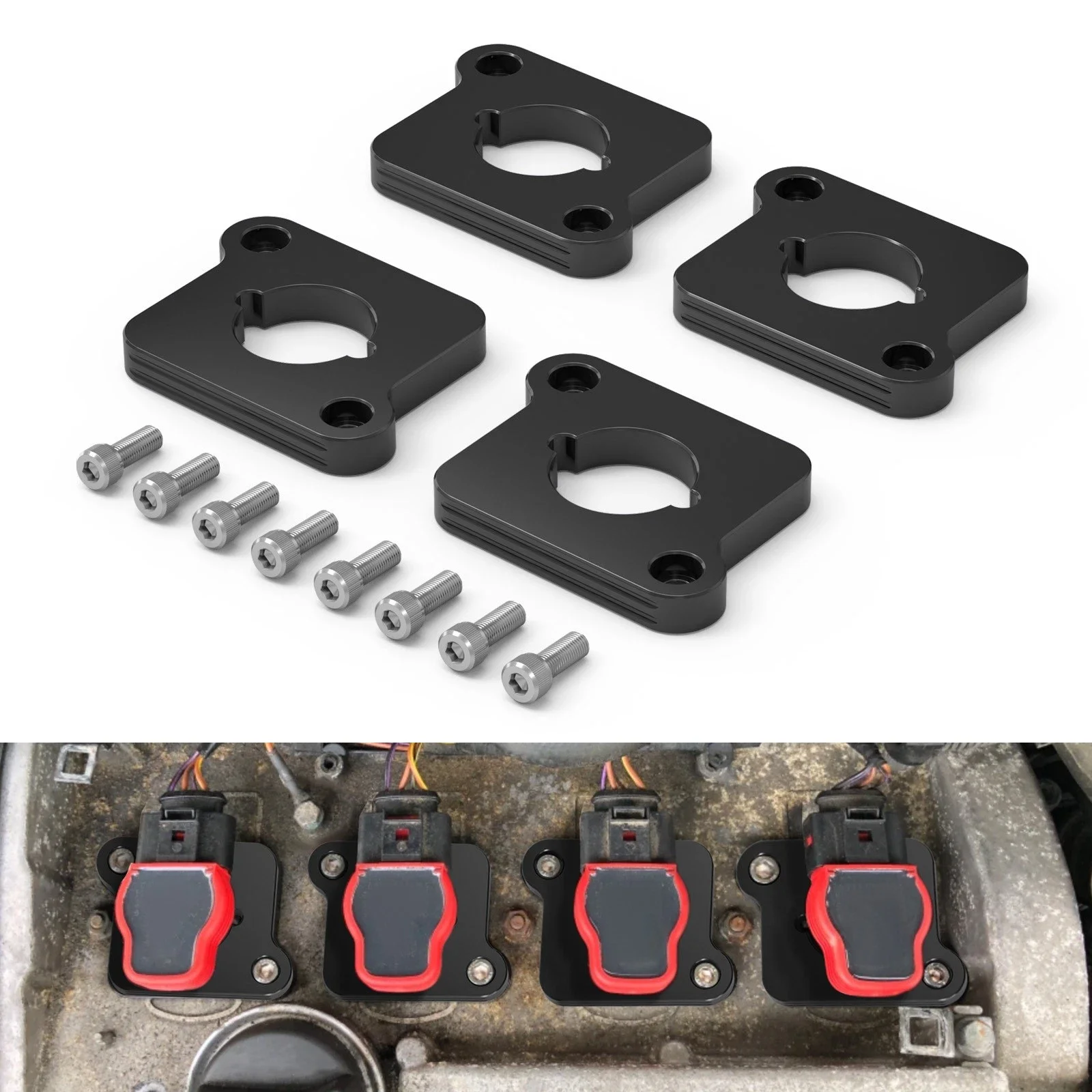 Billet-Zündspulenadapterplatten-Set für VW Audi Golf Jetta A4 A6 TT Zündspulen 1.8T bis 2.0TFSI Auto-Tuningteile