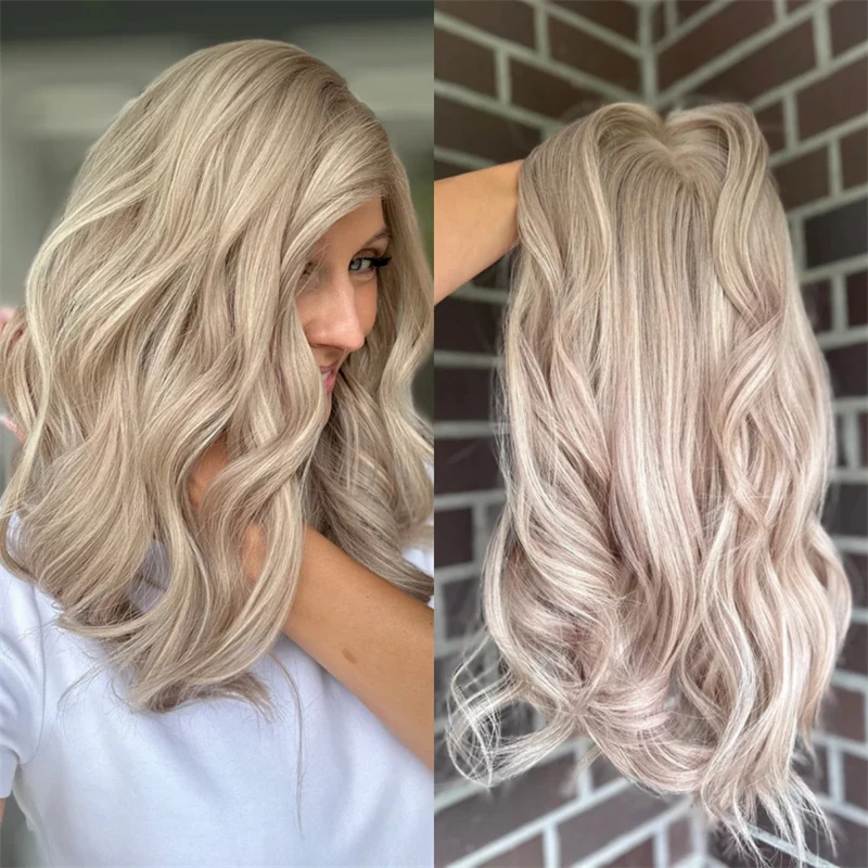 Ombre Creamy Platinum Blonde Highlight Synthetic Lace Front Wig Short Wave Bob Wear and Go Glueless Wigs Pre Plucked Pre Cut