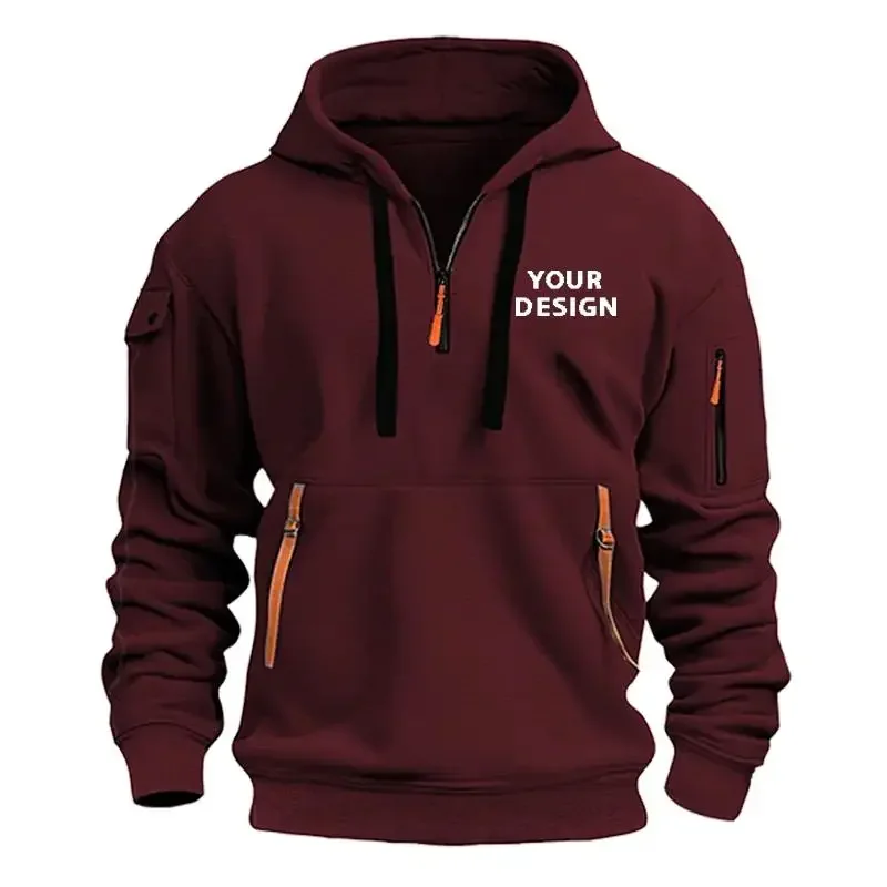 Europäisches neues Herren-Sport-Sweatshirt mit Reißverschluss-Armtasche, locker geschnitten, lässig, mit individuellem Logo, überschnittenen Schultern, Kapuzenpullover – Detail 8