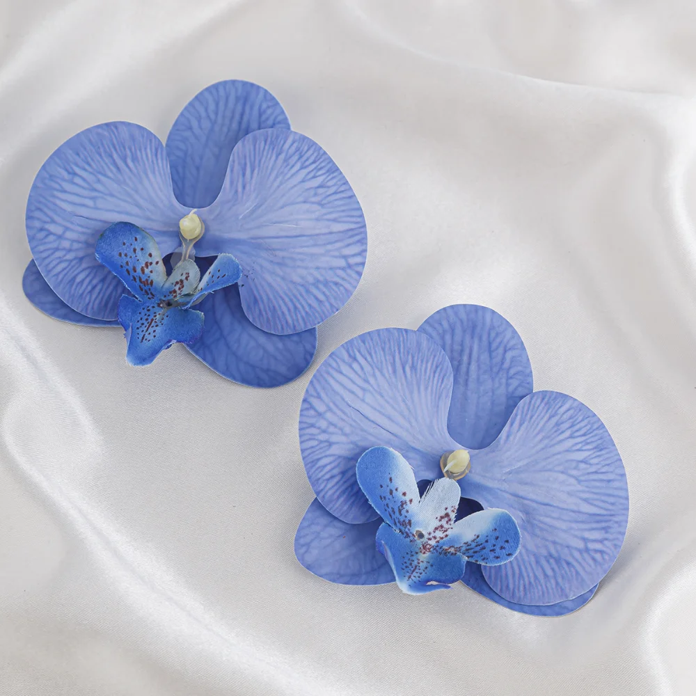 Artistic Blue Butterfly Orchid Brooch Simulated Flower Pin Seaside Vacation Tourism Pins Clothing and Accessories