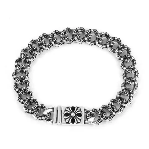 Bracelet vintage en forme de croix en argent thaïlandais : bijoux de déclaration gravés robustes