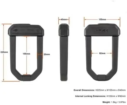 Unisex Shackle Lock，Optimised size: for an ideal combination of portability, locking comfort, weight and safety