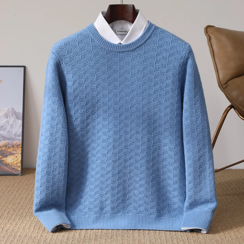 

Повседневный базовый свитер с круглым вырезом, 100% мериносовая шерсть, осенне-зимняя однотонная однотонная мужская одежда больших размеров, деловая повседневная мужская одежда