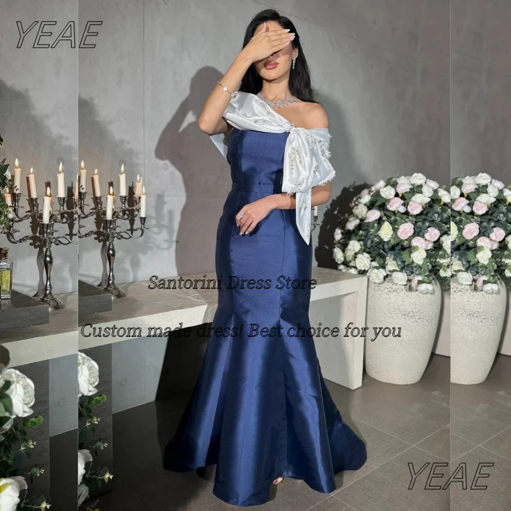 Santorini Customized Mermaid Prom Dresses with Beaded Shawls فساتين سهرة Zipper Back Evening Gowns Saudi Arabia Party Dress