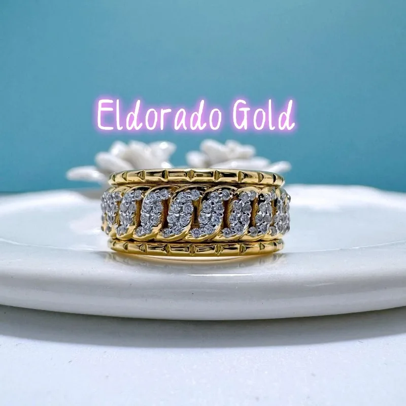 

Eldorado Gold Eldorado Gold 2025 2025Boutique AU750 Gold Diamond Women's Ring Hip Hop Trend Twisted Diamond 24 Real Gold Spin