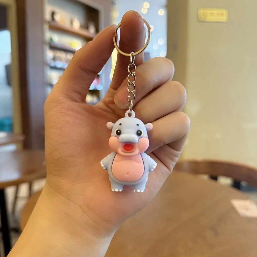 4pcs Cute Hippo Pendant Keychain MooDeng Hippopotamus Soft Rubber Bag Charm Ornaments Cartoon Creative Car Keyring