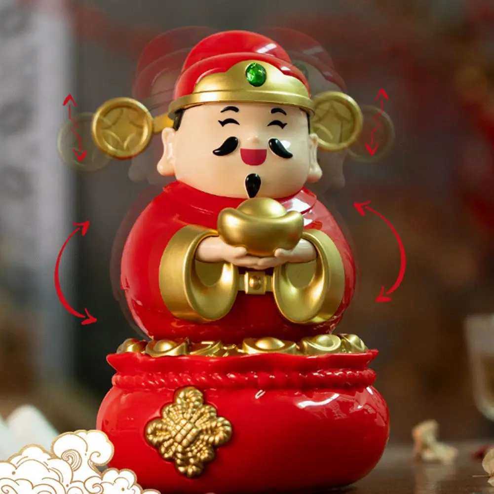 Lucky Wealth God Figurine Wealth God Ornament God of Wealth Figurine Statue Solar-powered Fortune Ornament Golden for Chinese