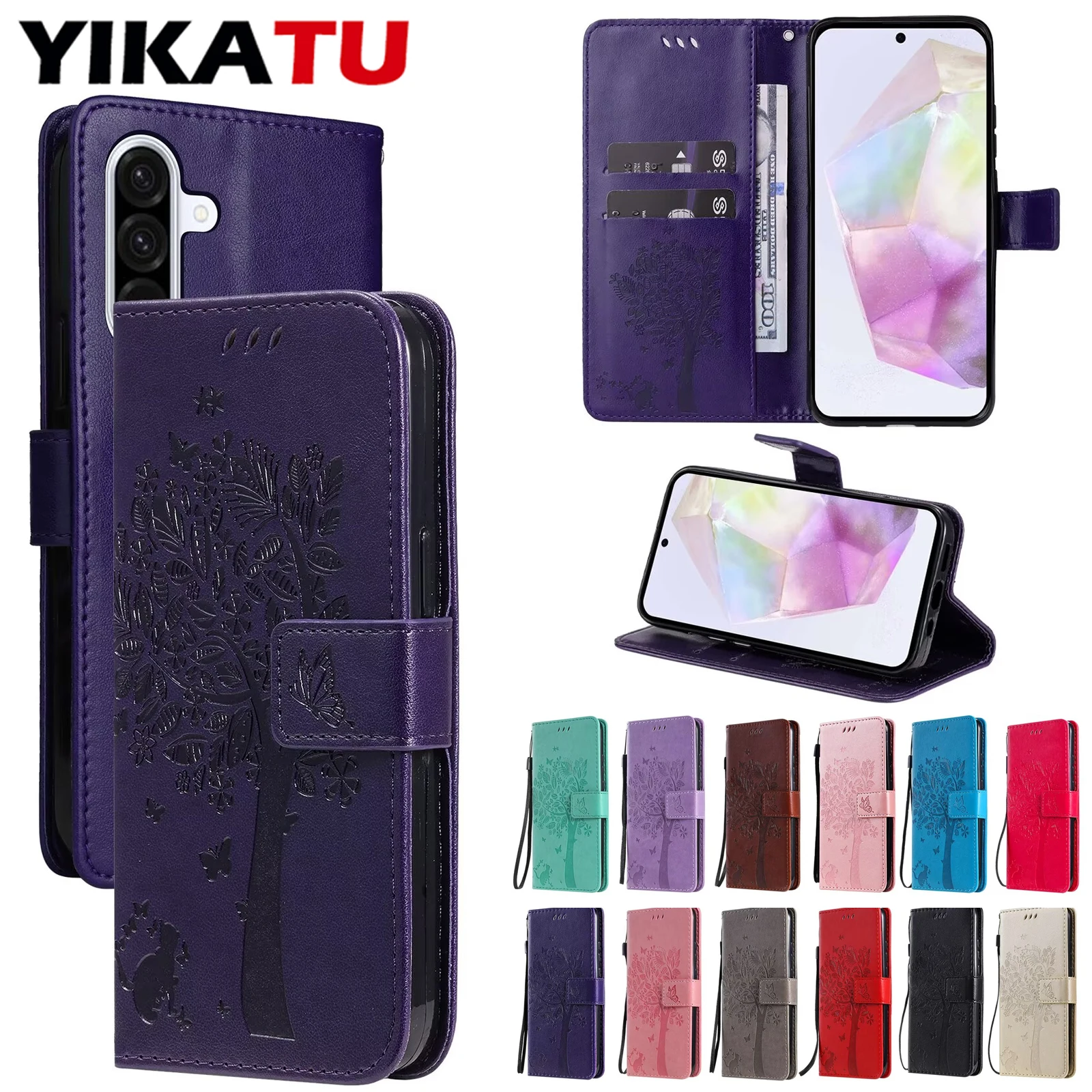 

12 Colors Wallet Leather Case For Samsung Galaxy A56 A55 A54 A53 A52 A51 A50 A41 A40 5G A91 A81 A73 A72 A71 A70 A36 A35 4G Cover