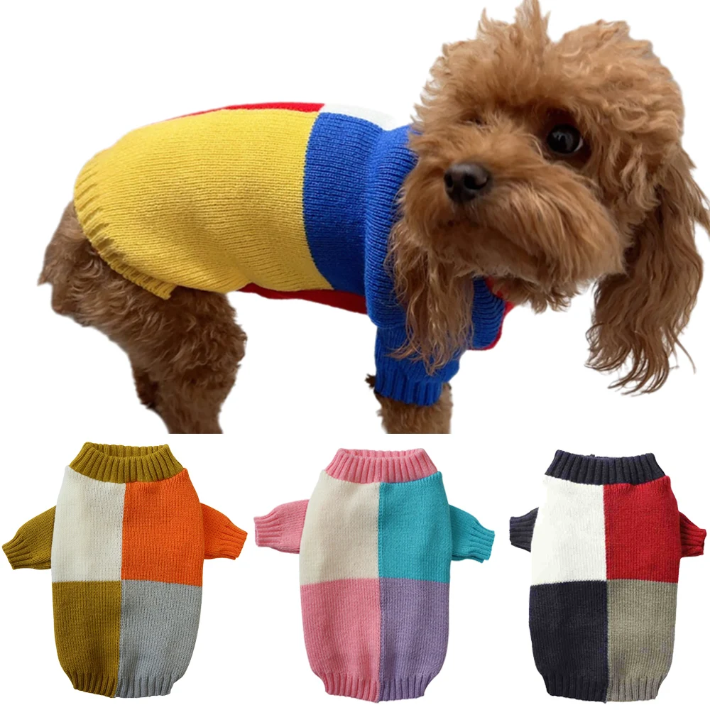 Suéter para perros empalmados de cuatro colores, ropa para mascotas de otoño e invierno para perros pequeños, ropa para cachorros de perro salchicha Yorkshire, ropa para cachorro