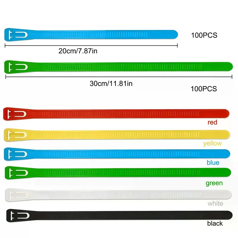 200Pcs Reusable Cable Ties Cable Lock Loop Nylon Ties Removable Recyclable Mixed Colours Cable Ties