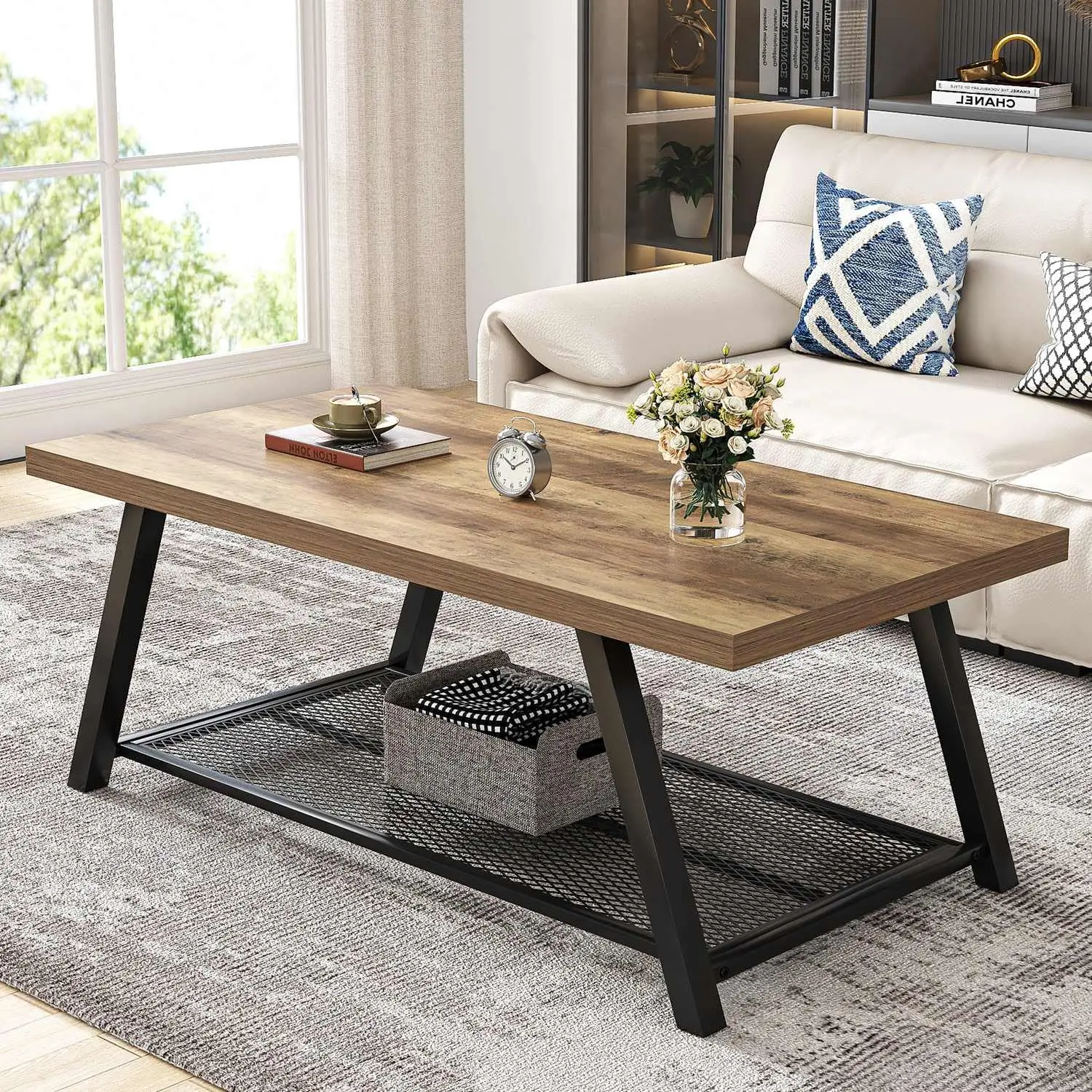 Modern Coffee Table For Living Room Rustic Oak 47 Inch Customized