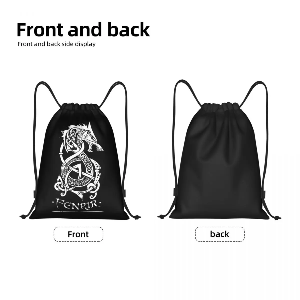 Fenrir Viking Escudo Mochila, Vikings Drawstring Malas, Gym Bag, Engraçado gráfico cobertor rolo aconchegante mochila, Grayscale, Novidade engraçada