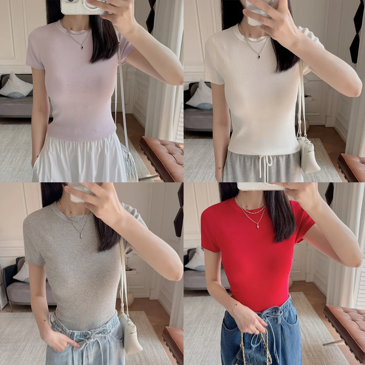 

Приталенная футболка с круглым вырезом и короткими рукавами из смесового хлопка и вискозы, повседневная летняя модная женская футболка