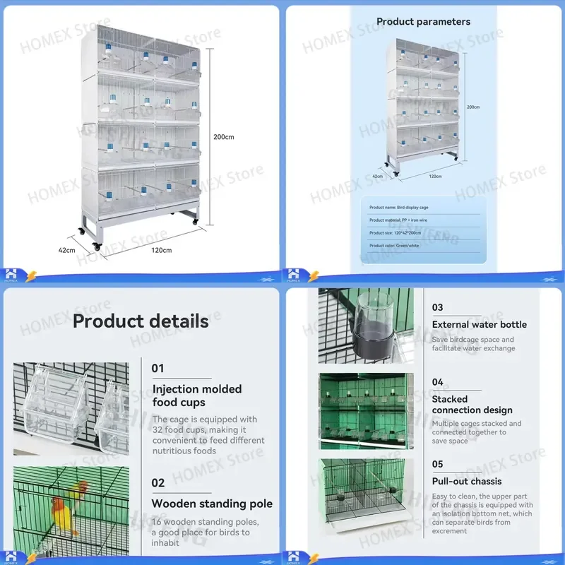 4 Layer Stackable Foldable White Wire Canary Cage Handmade Luxury Love Bird Cage for Small Parakeets Budgies Pet Supplies