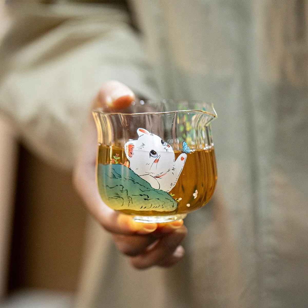 135ML Japanese Fresh and Cute Cat Fair Cup High Temperature Resistant Glass Male Cup Small Tea Dispenser Uniform Cup Decoration