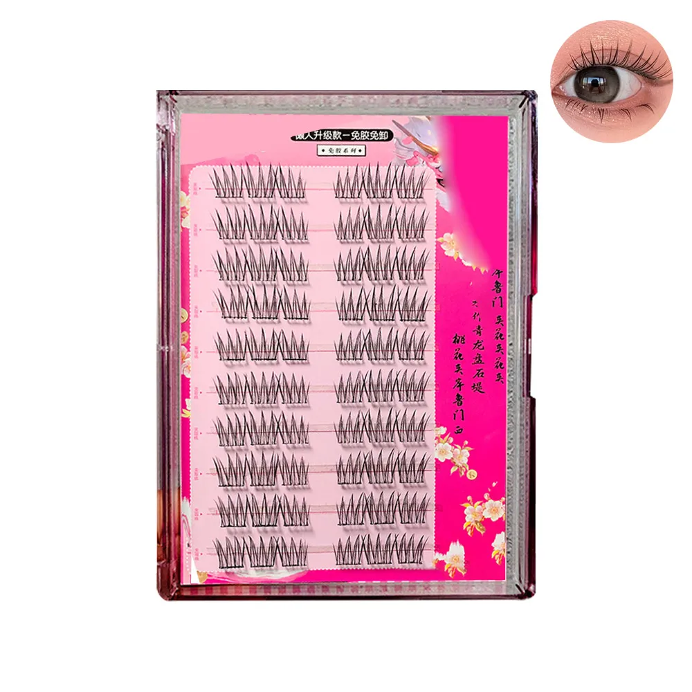 Press on Glue-Free Realistic False Eyelashes Natural Look Reusable Self Adhesive Cluster Lashes Black No Glue Needed