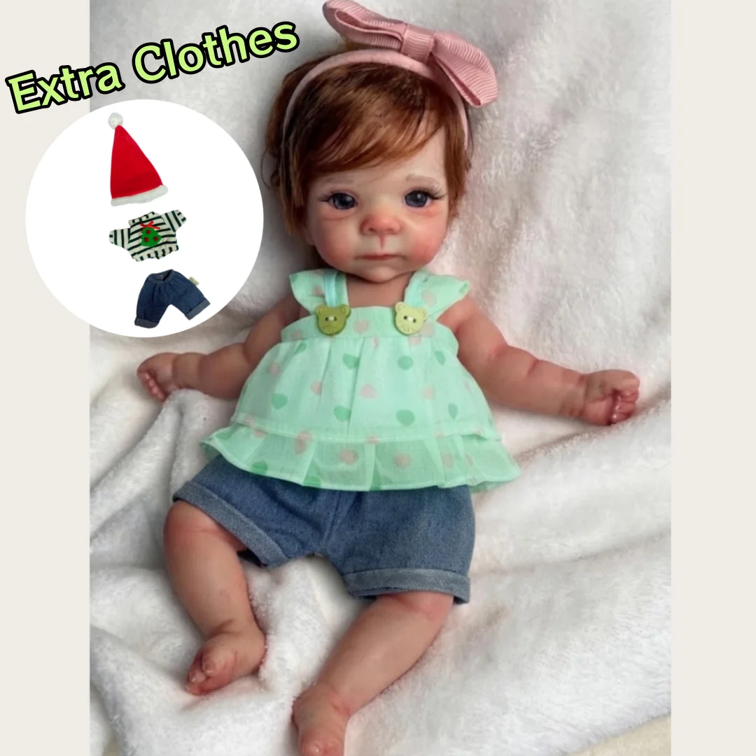 2 Sets Kleidung/26cm Mini-Baby-Reborn-Puppen aus Silikon mit offenem Mund, Mädchenpuppen mit eingefärbtem Haar und bemalter Haut, weiche Reborn-Puppe – Detail 3