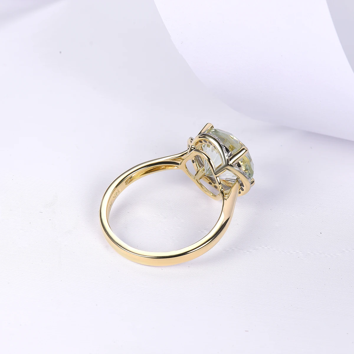 LP 3.76CT Natural Green Amethyst Quatrz Diamond Real Diamond Ring For Women Solid 14K Yellow Gold Fine Gemstone Jewelry