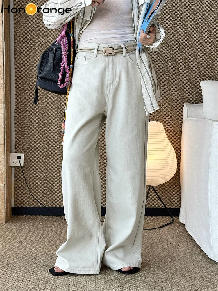 HanOrange 2026 Summer Retro Distressed Gradient Straight Leg Denim Pants Women Loose Jeans Black/Gray/Blue/Glacial Gray