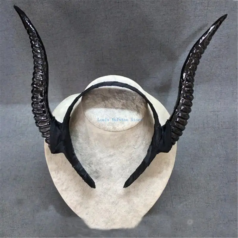 

L5YB Large Horn Headband Devil Horn Hair Hoop Cosplay Ox Horn Hair Accessories