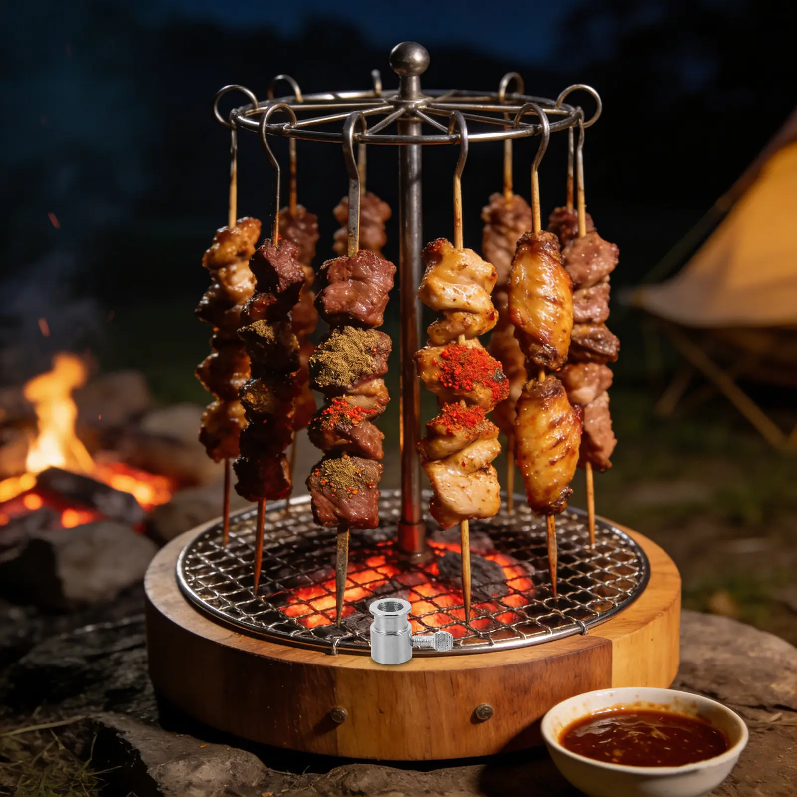 6Pcs Bbq Grill Stopper Collar 12Mm Id Rotary Heat-Resistant Chrome Plated Iron Sleeve for Chicken Skewers Grilling Forks Gas