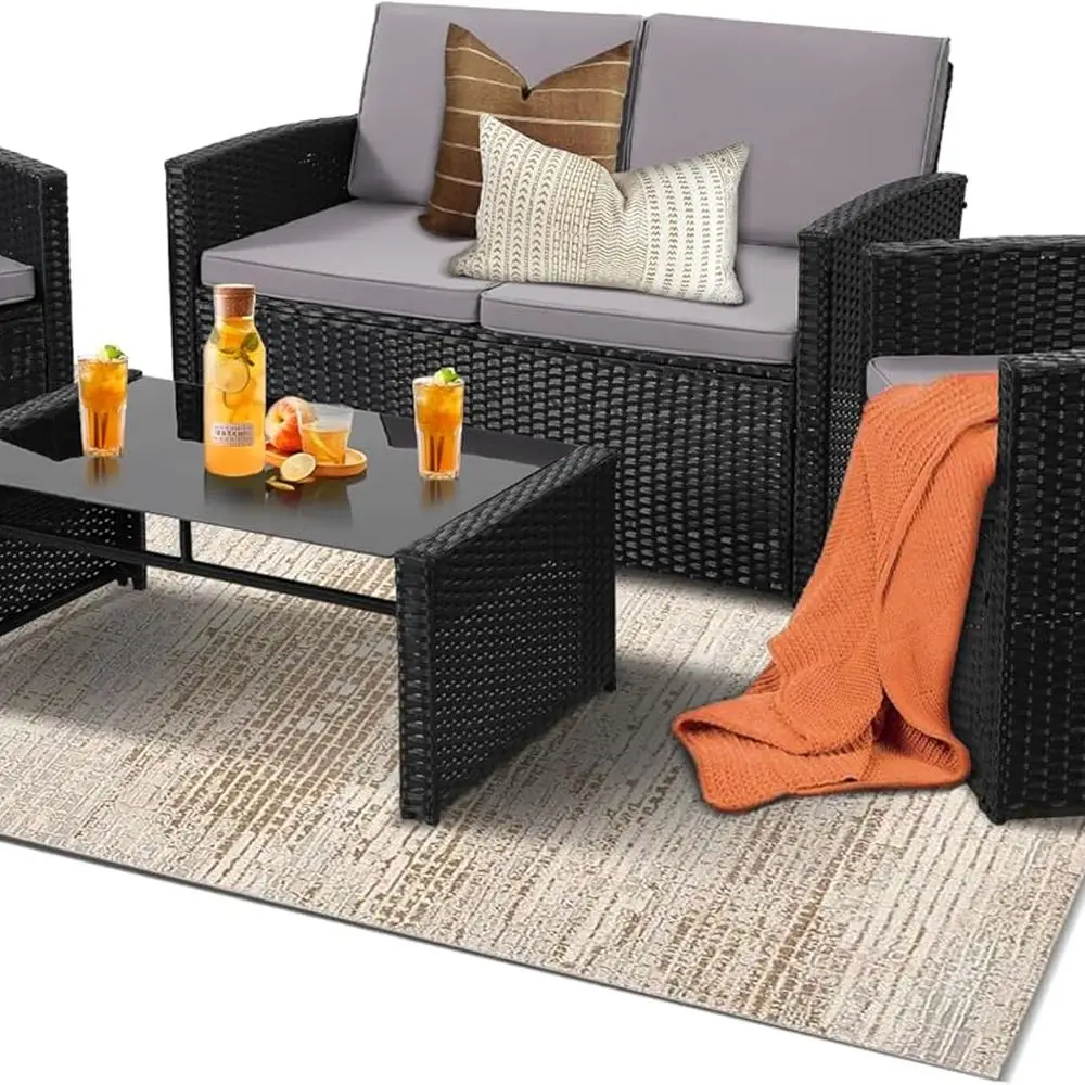 

Набор для бесед в патио, секционный диван из ротанга, набор мягкой мебели, плетеный диван идеально подходит для сада, крыльца, заднего двора, B