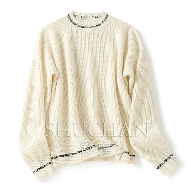 

2023 New Winter 100% Cashmere Sweater Women Warm Thick Blusa Inverno Feminina O-Neck England Style Long Sleeve Top