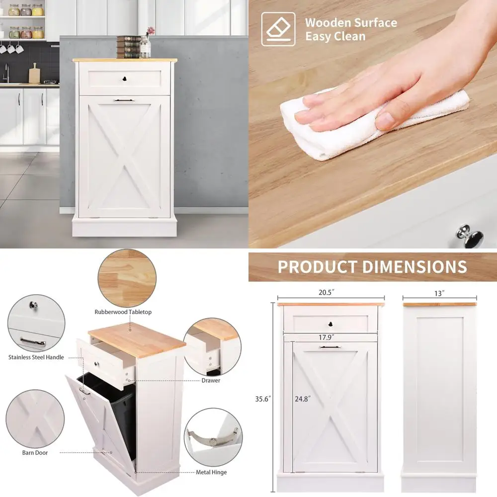 

Кухонный остров в античном стиле со столешницей из массива дерева, ящиком и наклонным шкафом для мусора для устойчивого к домашних животных.